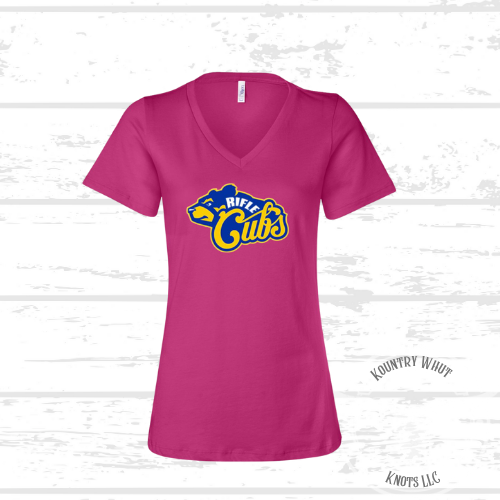 Women's V-neck Tee Rifle Cubs Logo