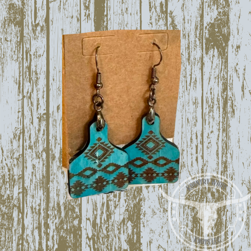 Aztec Cow Tag Earrings